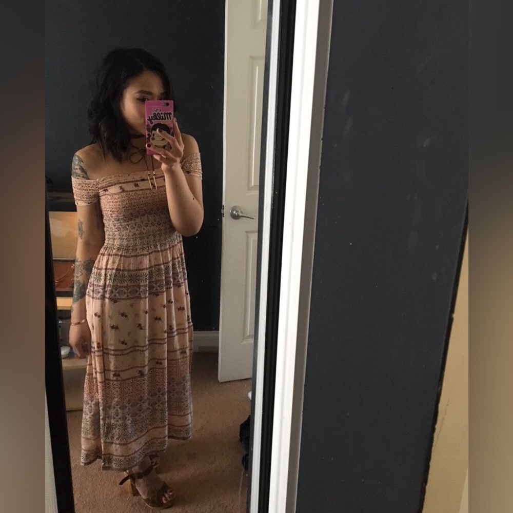 Off-Shoulder Smocked Midi Dress